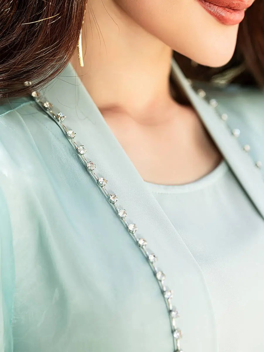 Hand-stitched Rhinestone 2 Pieces Set Open Abaya Dress Set With Inner Dress #255188