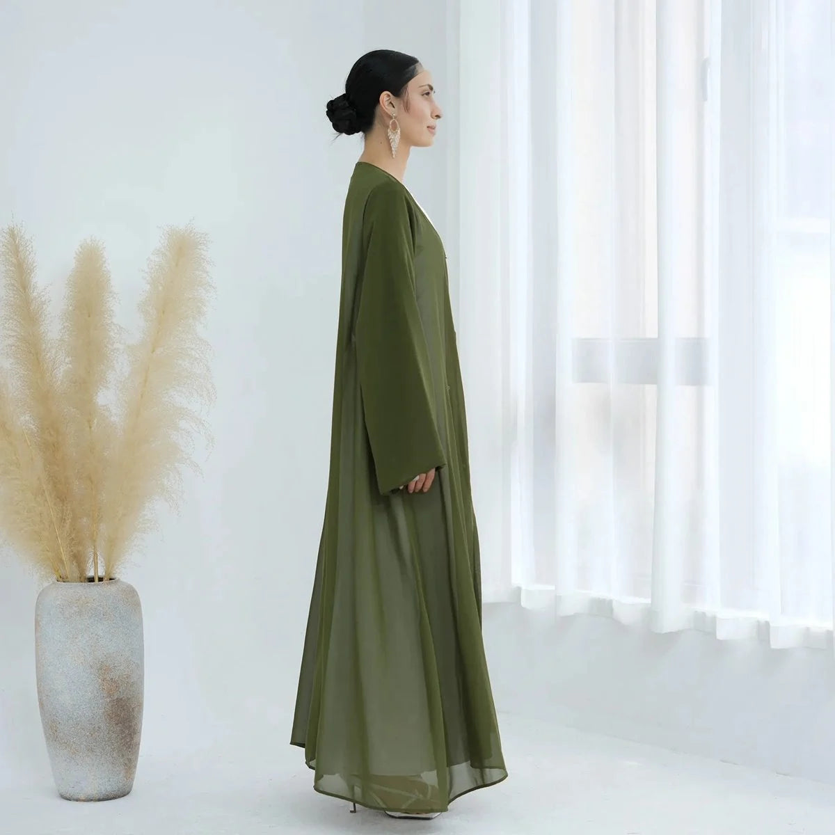 3 Pieces Set Open Abaya Dress Set With Inner Abaya Dress And Matching Hijab #25W842