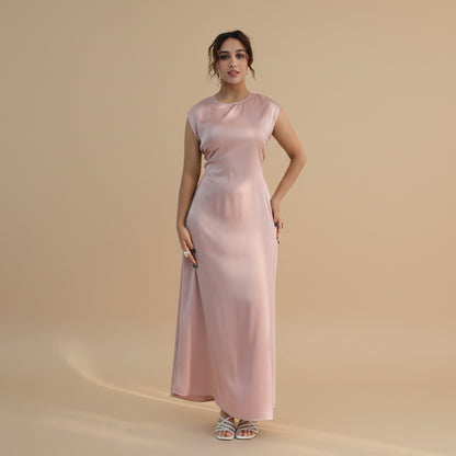 2 Pieces Set Hot-fix Rhinestone Bows Open Abaya Dress - With Inner Sleeveless Abaya Dress - #261181