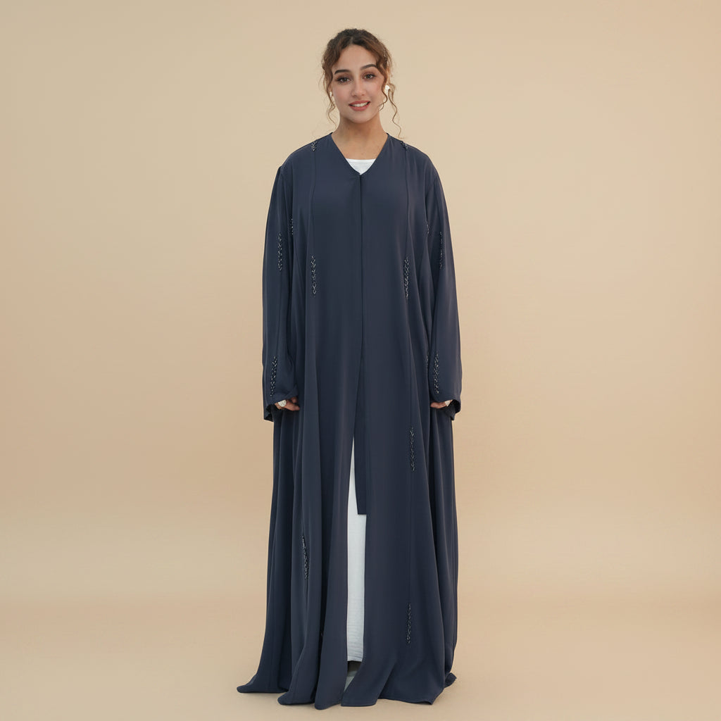 Hand beading Open Abaya Dress For Women - Coffee/Black/Dark Gray/Pink - #261106