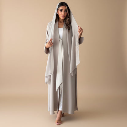 Muslim Women Plain Open Abaya Dress With A Matching Hijab #26M295