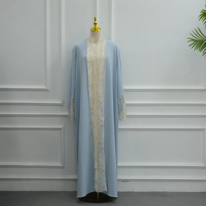Muslim Women Nida Lace Cardigan Open Abaya Dress #261311