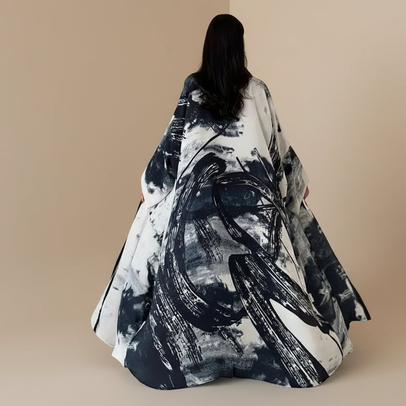 Chiffon Printed Cardigan Open Abaya Dress With Matching Hijab #25228