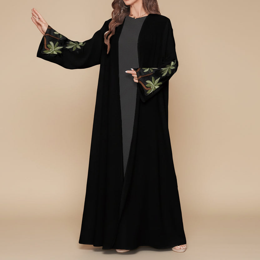 Muslim Women Embroidery Nida Cardigan Open Abaya Dress