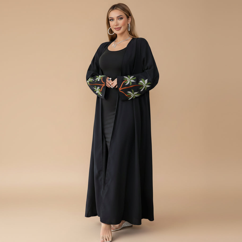Muslim Women Embroidery Nida Cardigan Open Abaya Dress