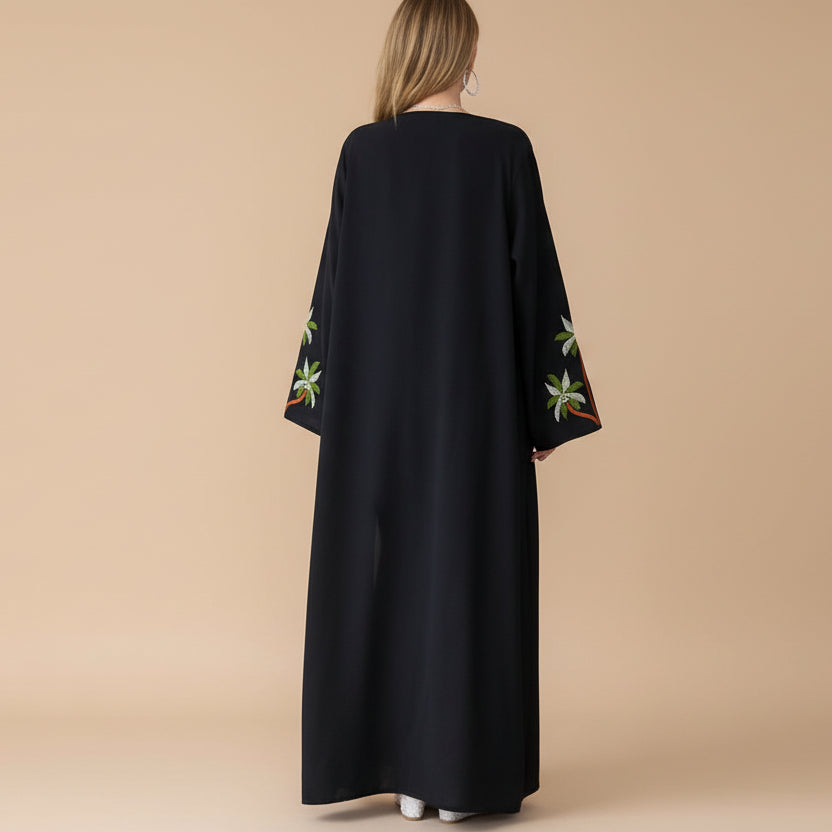 Muslim Women Embroidery Nida Cardigan Open Abaya Dress