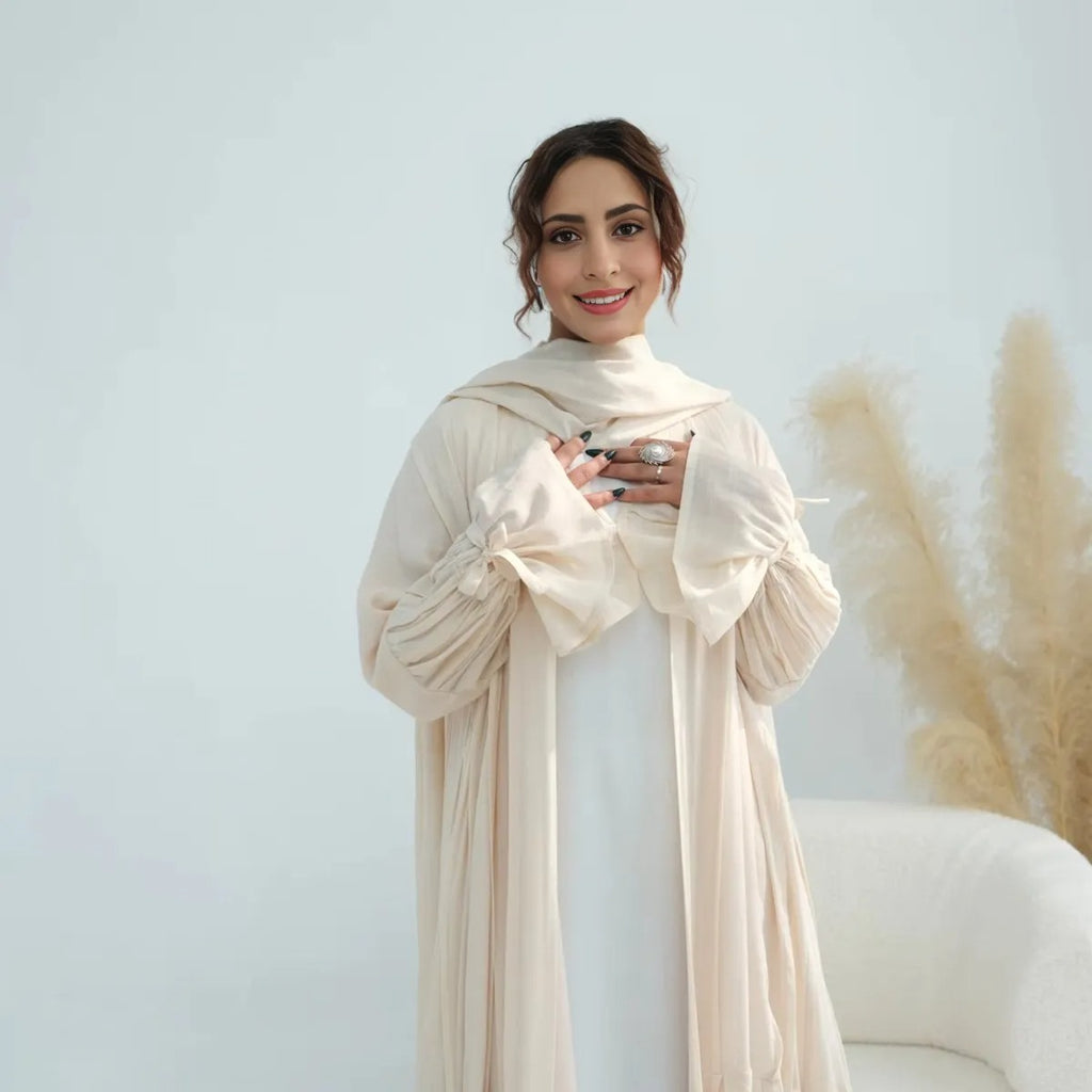 عباية مفتوحة للنساء المسلمات مع بطانة وحجاب متناسق #251139