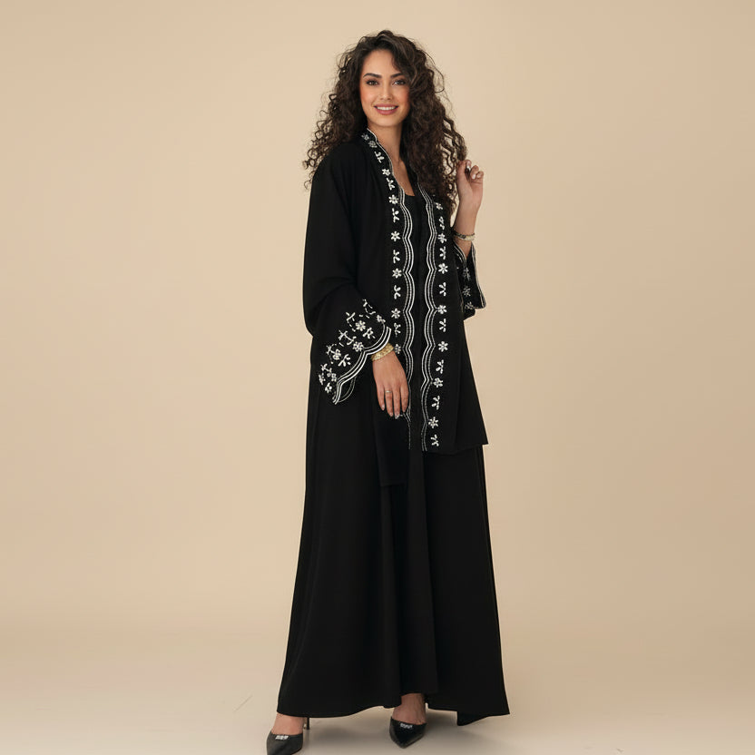 Muslim Women Embroidery Open Abaya Dress With Matching Hijab #26M258