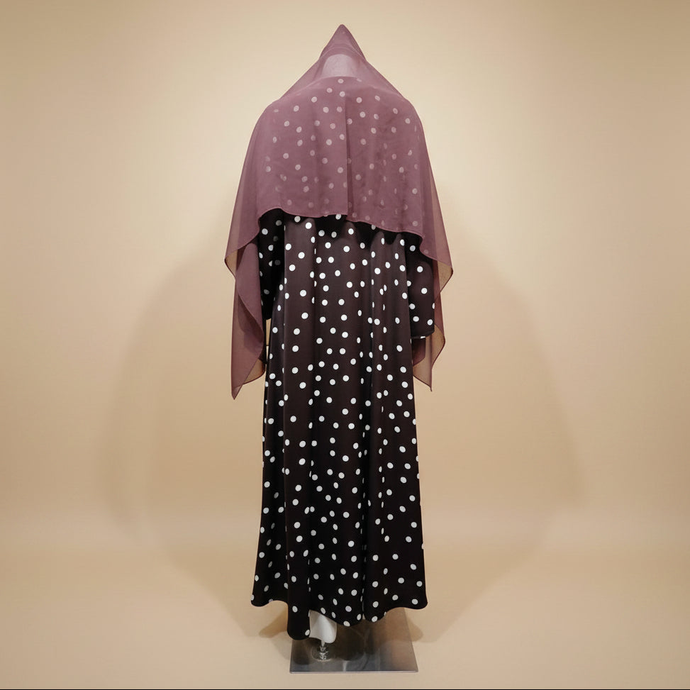 Muslim Women Polka Dot Printed Open Abaya Dress With Matching Hijab #26277