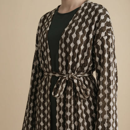 Lace Knitting Openwork Flower Lace Open Abaya Dress - For Muslim Women - #261307