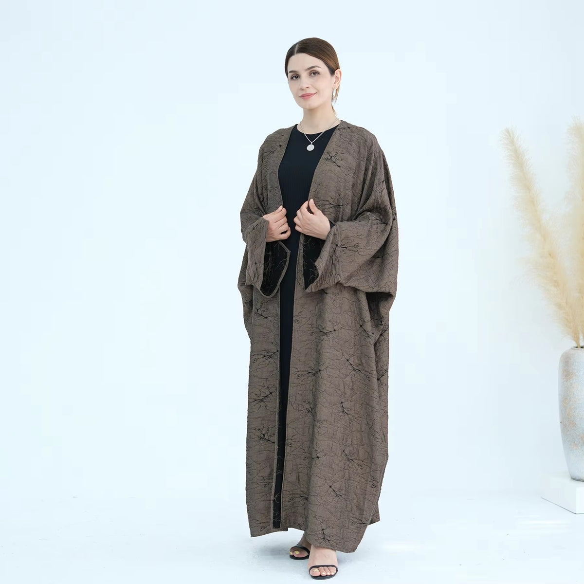Muslim Women Reversible Double-sided Jacquard Open Abaya Dress #26B012