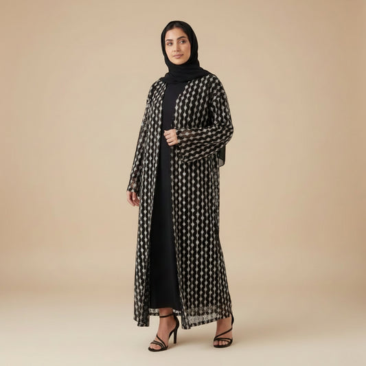 Lace Knitting Openwork Flower Lace Open Abaya Dress - For Muslim Women - #261307