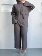 Corduroy Muslim Women 2 Pieces Suit Set Tops And Pants