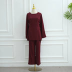 Muslim Women Daily Wear Nida 2 Pieces Set Tops And Pants Suit Set #251090