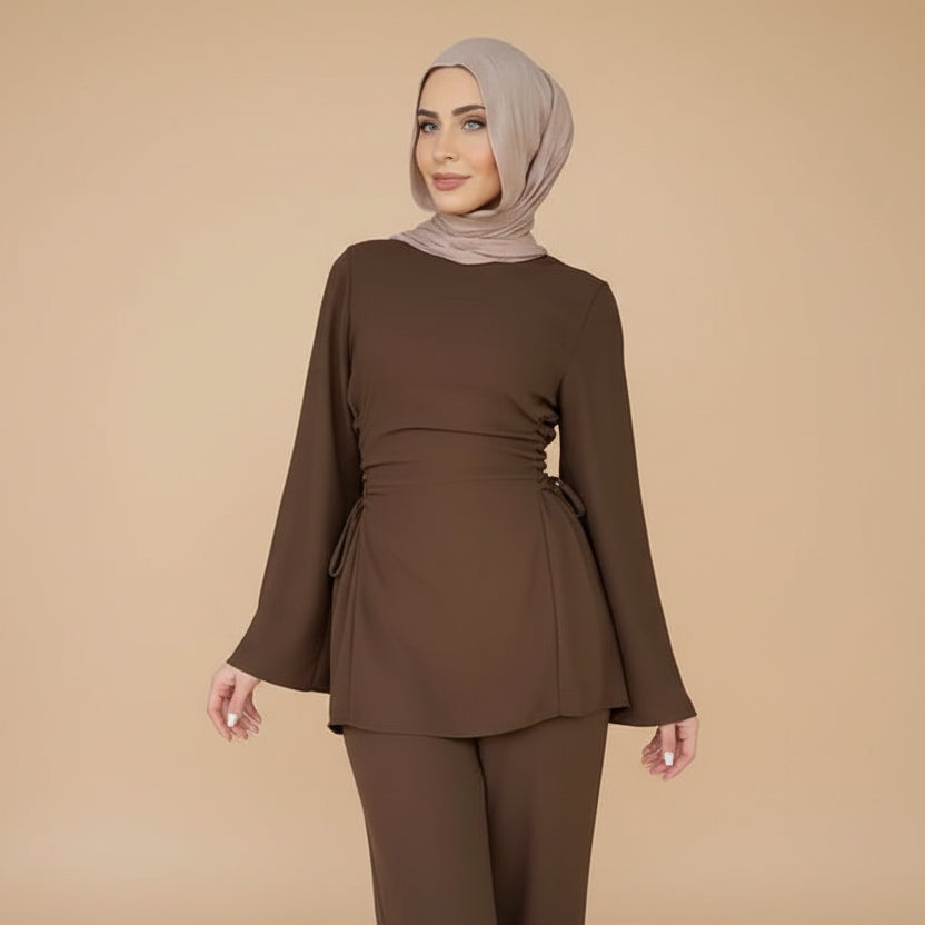 Muslim Women Daily Wear Nida 2 Pieces Set Tops And Pants Suit Set #251090