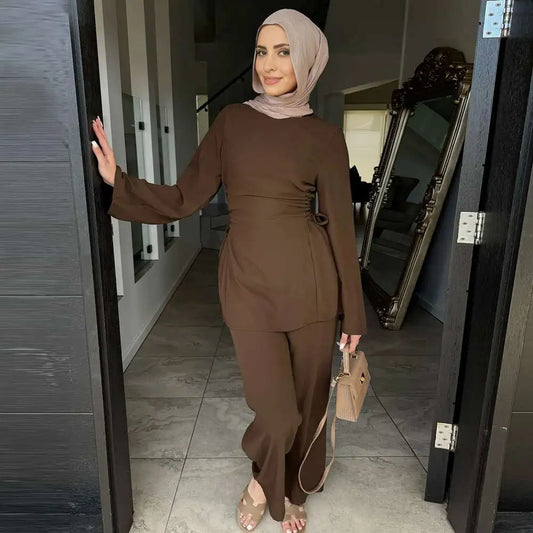 Muslim Women Daily Wear Nida 2 Pieces Set Tops And Pants Suit Set #251090