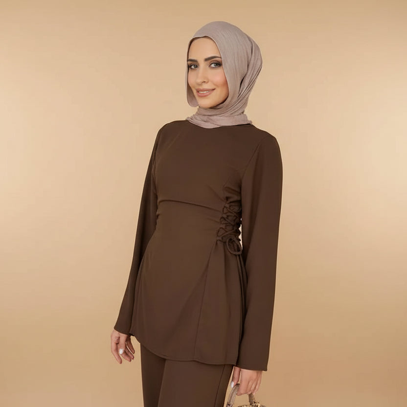 Muslim Women Daily Wear Nida 2 Pieces Set Tops And Pants Suit Set #251090