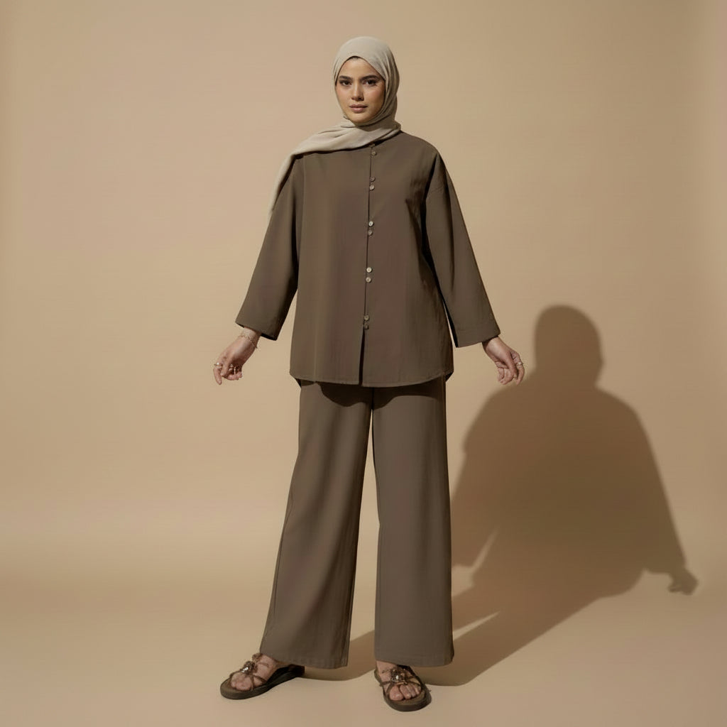 Daily Wear Muslim Women 2 Pieces Set Tops And Pants Suit Set #251312