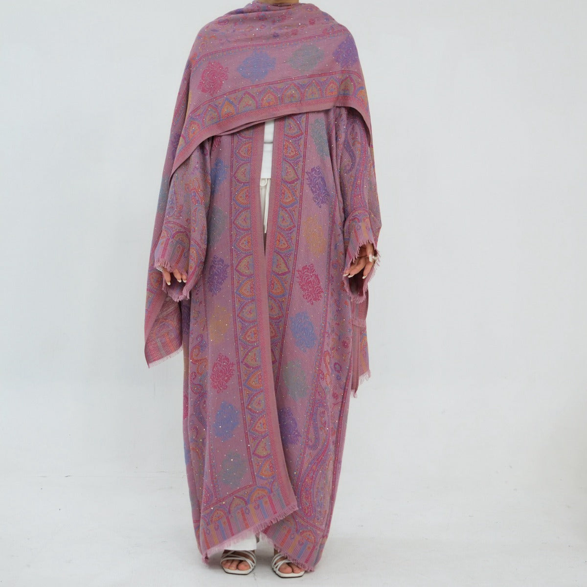 Hotfix Rhinestone Muslim Women Open Abaya With A Matching Hijab #261314