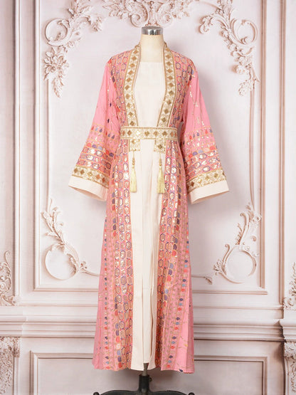 طقم قفطان من قطعتين - فستان قفطان - شرابات ترتر - مع فستان داخلي - #25MT450