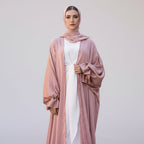 كارديجان ساتان بأكمام منفوخة وفستان عباية مفتوح للنساء المسلمات