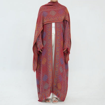 Hotfix Rhinestone Muslim Women Open Abaya With A Matching Hijab #261314