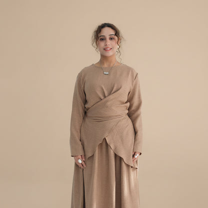 Muslim Women 2 Pieces Set Wrinkle Tops And Skirt Suit Set Abaya Daily Wear #261098