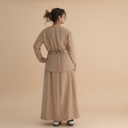 Muslim Women 2 Pieces Set Wrinkle Tops And Skirt Suit Set Abaya Daily Wear #261098