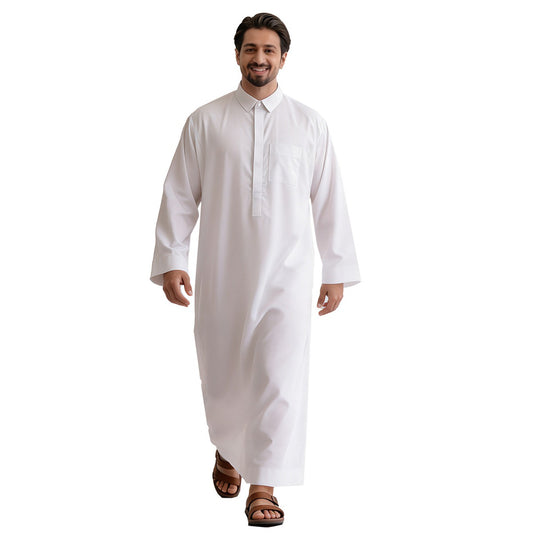 Arabic Stand Collar Men Thobe - Islamic Emirati Muslim Thawb Kandura #26T852