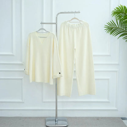 Winter Fall Muslim Women Thick Knitted 2 Pieces Set Tops And Pants Suit Set #25W006