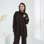 Winter Fall Muslim Women Knitted 2 Pieces Set Tops And Pants Suit Set #25W001