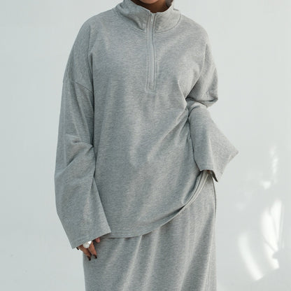 Muslim Women Winter Fall Cotton Co-ord Tops And Skirt Suit Set #251127