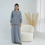 Winter Fall Muslim Women Thick Knitted 2 Pieces Set Tops And Skirt Suit Set #25929