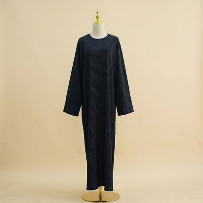 Muslim Women Winter Fall Thick Diamond Jacquard Abaya Dress #261412