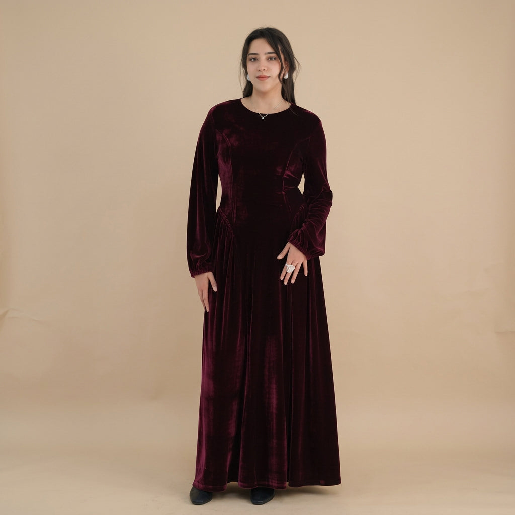 Winter Fall Muslim Women Thick Velvet Waist Abaya Dress #261998