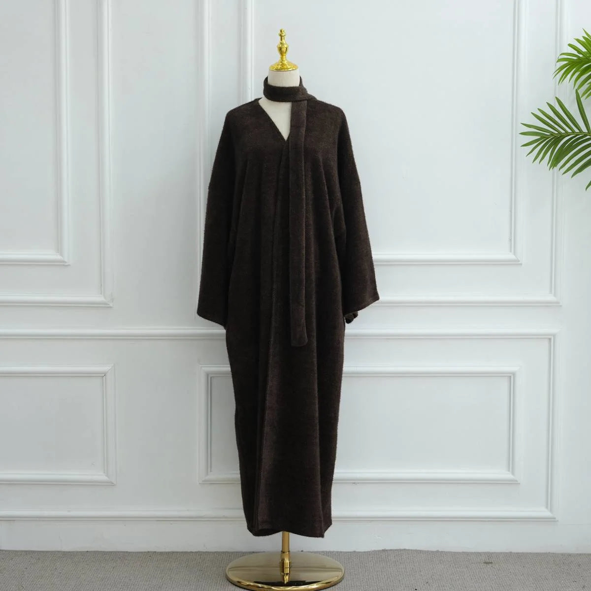 Winter Fall Thick Velvet Open Abaya Dress For Muslim Women #251125