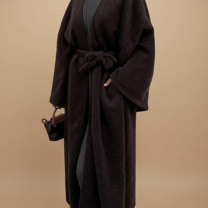 Winter Fall Thick Velvet Open Abaya Dress For Muslim Women #251125