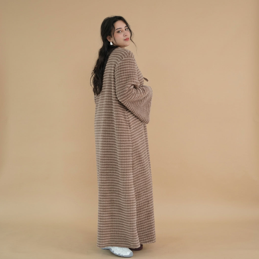 Winter Fall Muslim Women Knitted Velvet Open Abaya Dress Coat #261394