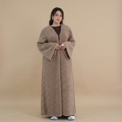 Winter Fall Muslim Women Knitted Velvet Open Abaya Dress Coat #261394
