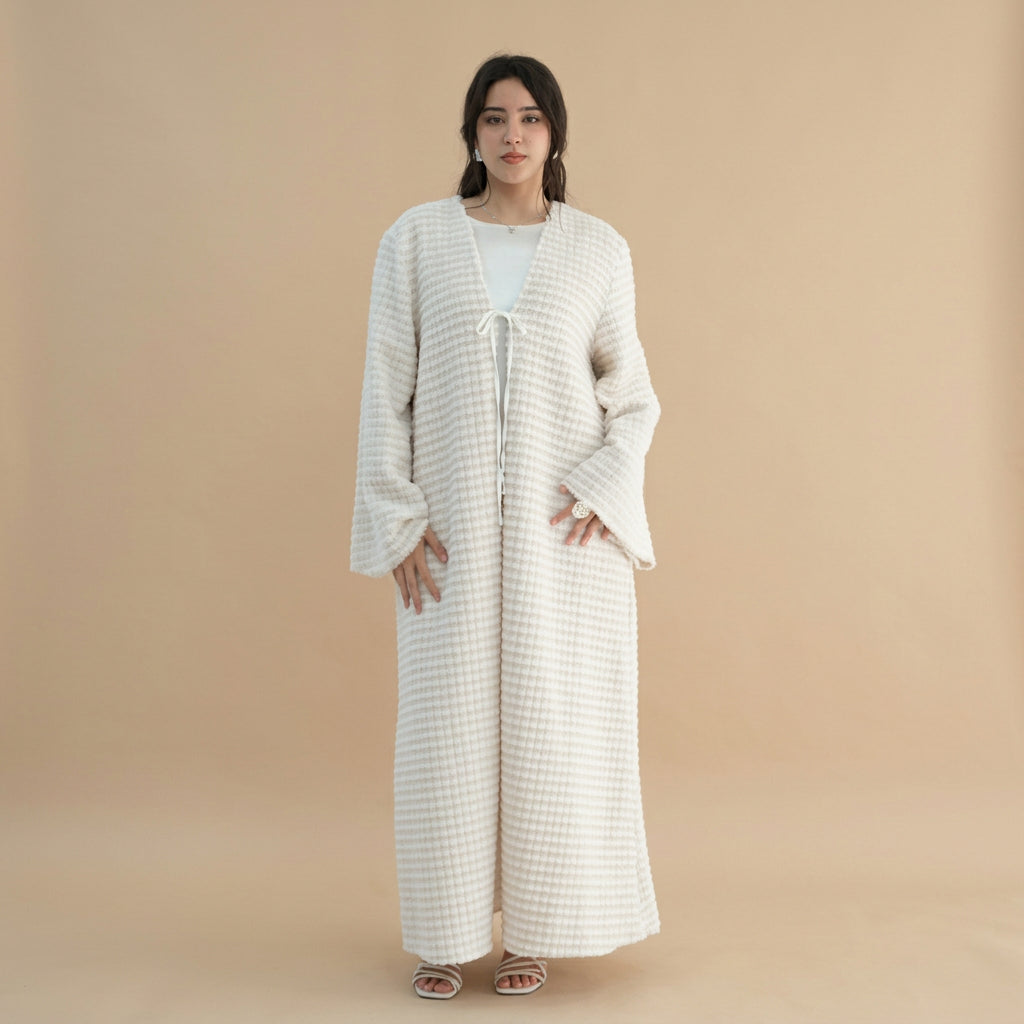 Winter Fall Muslim Women Knitted Velvet Open Abaya Dress Coat #261394