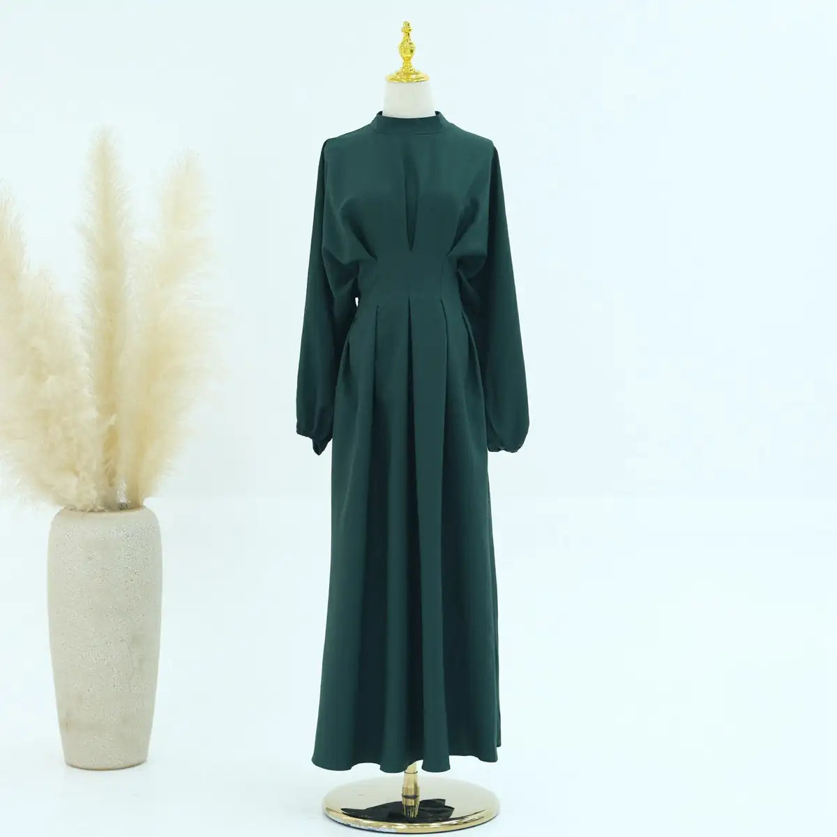 Muslim Women Elastic Sleeve Linen Abaya Dress