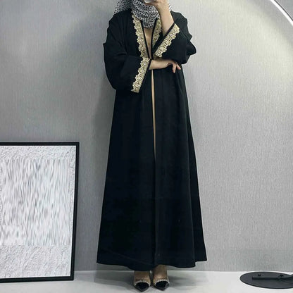 فستان عباية مفتوح من كارديجان للنساء المسلمات مطرز بنسيج قطني ممزق