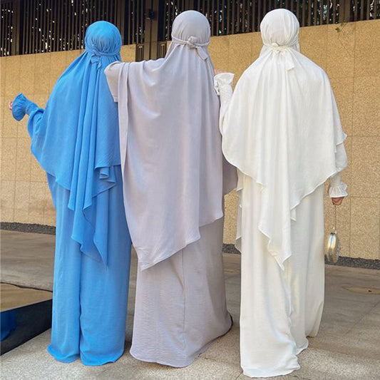 2 Pieces Set Jilbab Robe Prayer Dress With Two Layers Khimar For Arab Women