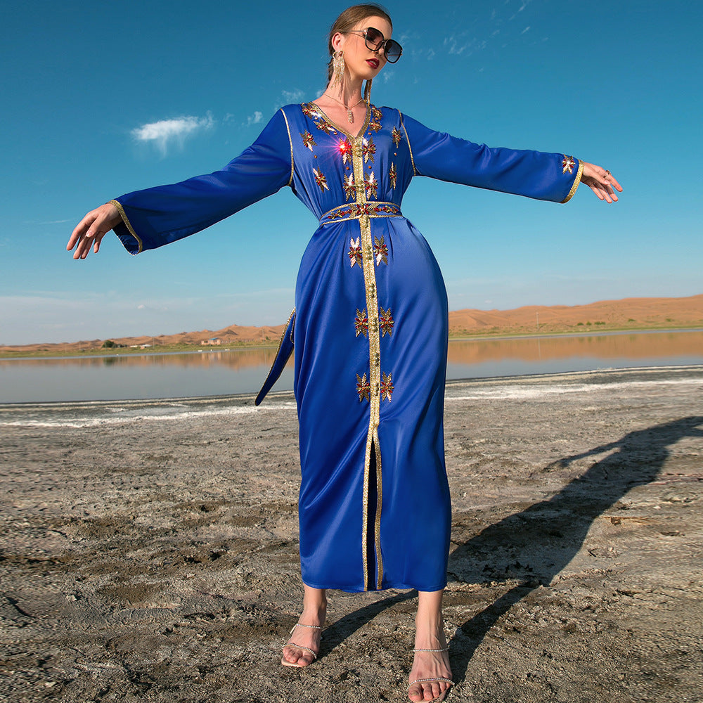 Eid Dress Arab Dubai Hand-stitched Rhinestones Kaftan Dress For Women