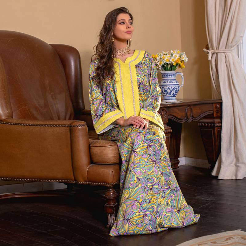 Ramadan Eid Caftan Hotfix Rhinestones Women Kaftan Dress Jalabiya With Hijab Scarf
