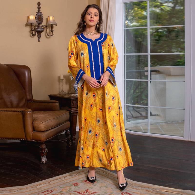 Ramadan Eid Caftan Hotfix Rhinestones Women Kaftan Dress Jalabiya With Hijab Scarf