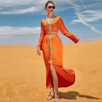 Eid Dress Arab Dubai Hand-stitched Rhinestones Kaftan Dress For Women