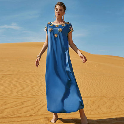 Vintage Hand-stitched Rhinestone Women Caftan Kaftan Jebba Algerian Djebba Gandoura Dress
