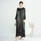 Eid 2 Pieces Set Beads Open Abaya Dress, With Outer Abaya And Inner Sleeveless Dress