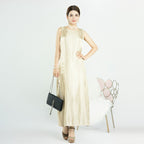 Eid 2 Pieces Set Beads Open Abaya Dress, With Outer Abaya And Inner Sleeveless Dress
